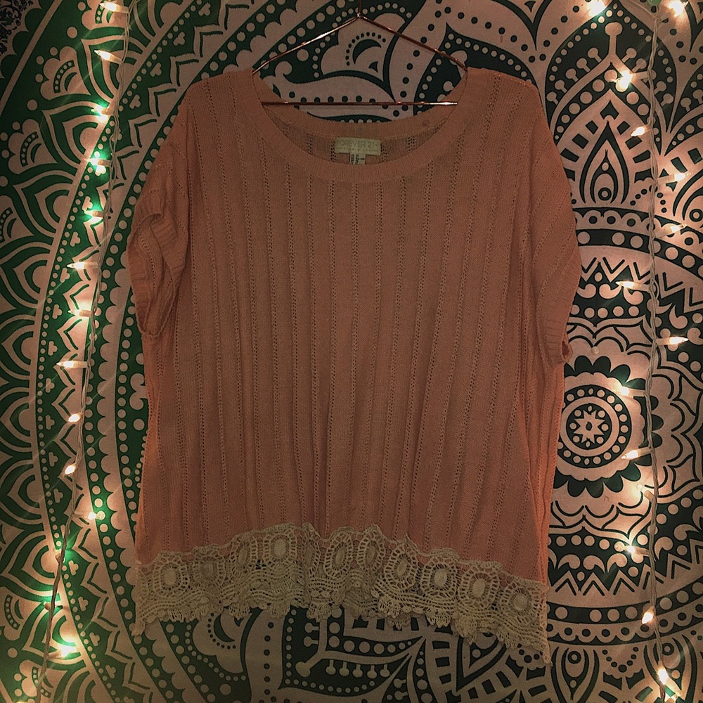 Forever 21 Knitted Pink Short Sleeve Top